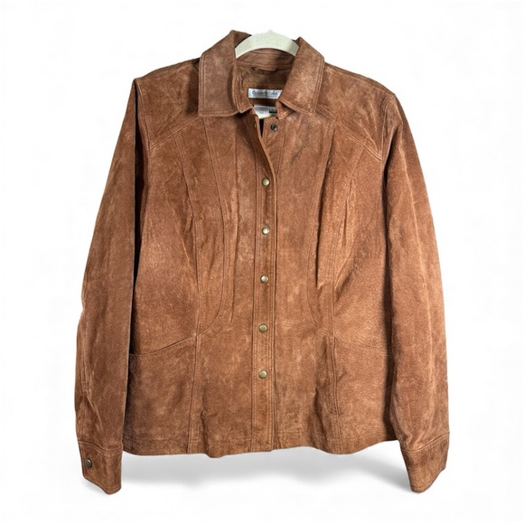 Coldwater Creek Jackets & Blazers - Coldwater Creek Womens Suede Leather Jacket Cognac Snap Closure Sz L
